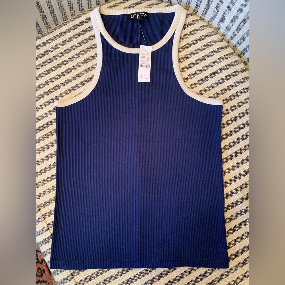 NWT J. Crew Vintage rib high-neck cutaway tank top with contrast trim Small S
